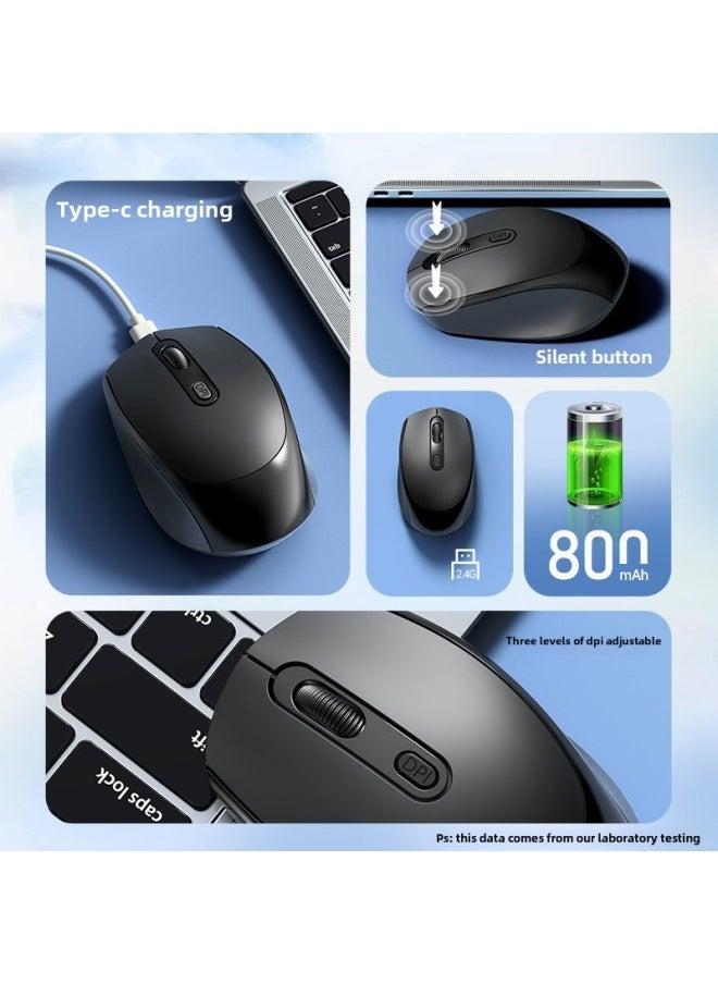 Wireless Mouse Bluetooth Mute Home Business Office Rechargeable Laptop Desktop Computer E-Sports Game Universal-Specifications:Cool Black [wireless Version] Charging Model/button Silent - Image 5