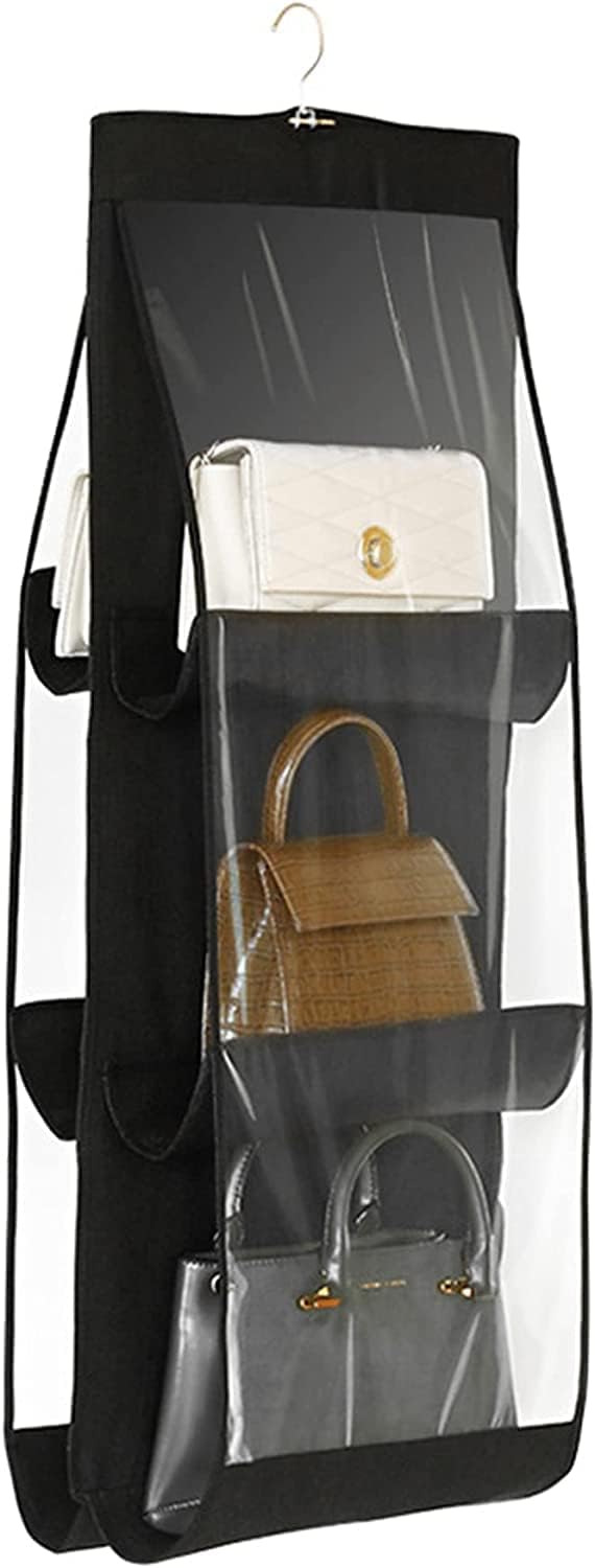 DHAVAL KAVID Handbag Organizer Foldable Purse Storage SpaceSaving Organizer for Wardrobe 6 Large Vinyl Pockets for Clutches Pouches Handbag with 360 Rotating Hook Pack of 1  - Image 5