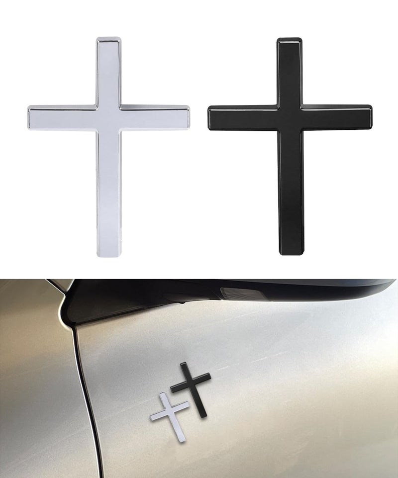 SCUARI 2PCS 3D Cross StickersCar Accessories Decals for VehiclesSelf Adhesive Cross Metal Car Emblem2518 Cross Jesus Automotive DecalSuitable for Trunk Tailgate Side Decoration BlackSilver - Image 3