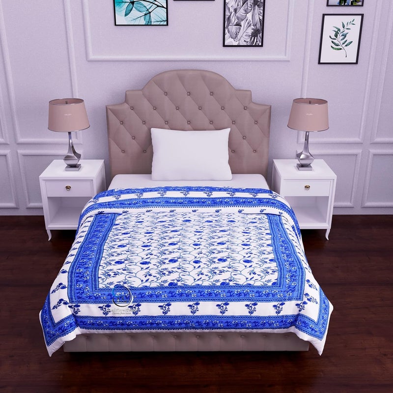 HASHIREX Single Bed Jaipuri Cotton Rajzai Blanket Ac Quilt Soft Light Weight Rajasthani Traditional Cotton Comforter 85 x 55 inch White Blue Pack of 1 - Image 5