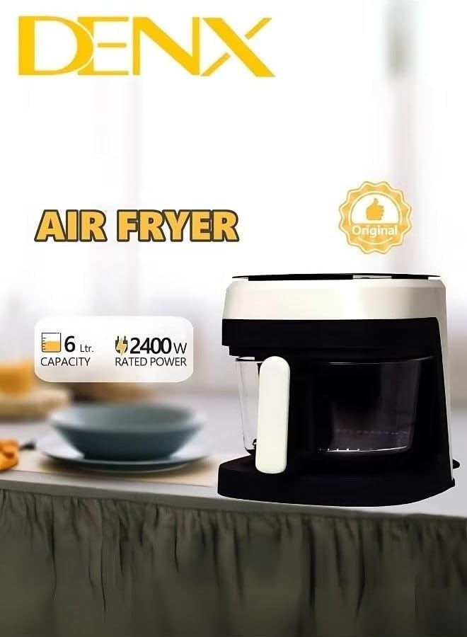 دينكس مقلاة هوائية DENX DX2092 بسعة 6 لتر - تحكم رقمي باللمس بقوة 2400 واط، 18 برنامجًا ذكيًا معدًا مسبقًا، للقلي والشوي والخبز والتحميص والتجفيف والتخمير، طهي صحي بدون زيت، مقبض مريح مقاوم للحرارة، لون أسود/أبيض. - Image 5