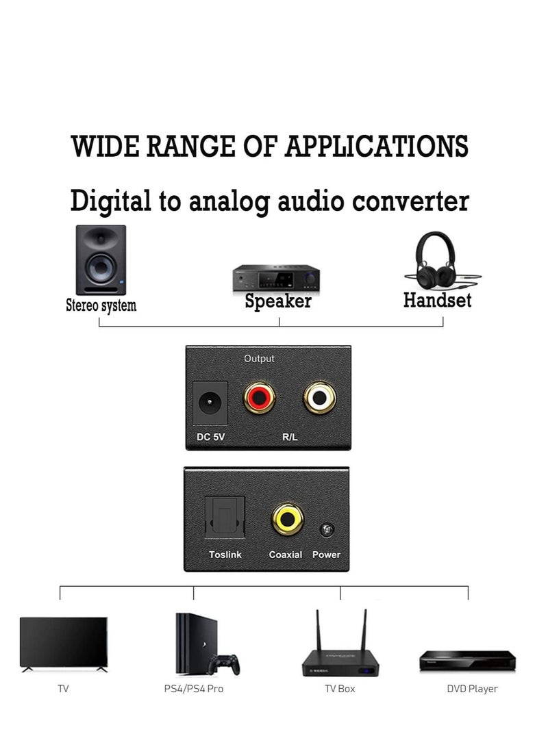 NTECH Digital to Analog Audio Converter 3.5mm Digital Coaxial Toslink Optical to Analog L/R RCA Audio Converter Adapt + optical fiber cable - Image 2