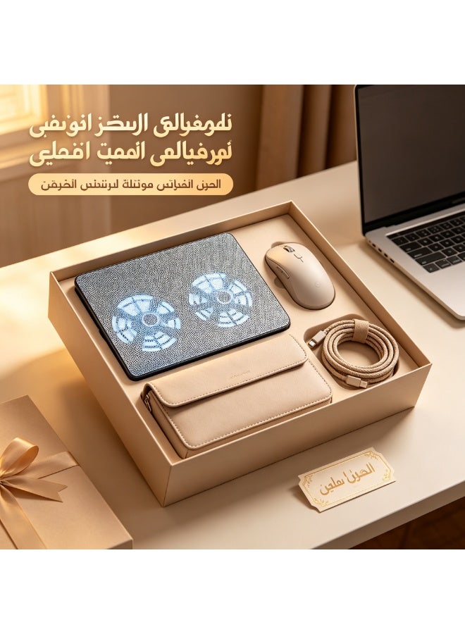 حامل تبريد لابتوب شبكي معدني، مبرد لابتوب بمروحتين بإضاءة زرقاء - Image 5