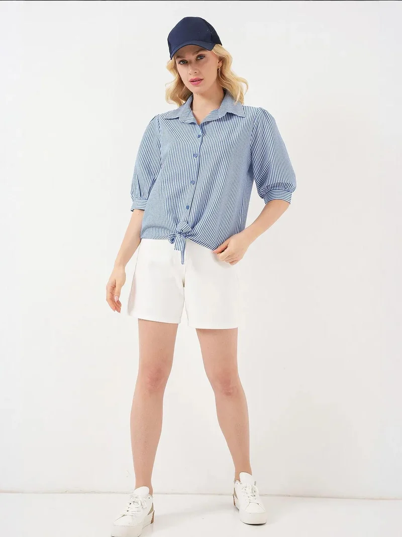 BIG DART BDART Striped Poplin Shirt with Three Quarter Sleeves