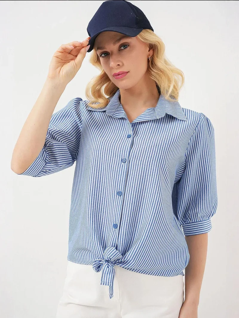 BIG DART BDART Striped Poplin Shirt with Three Quarter Sleeves