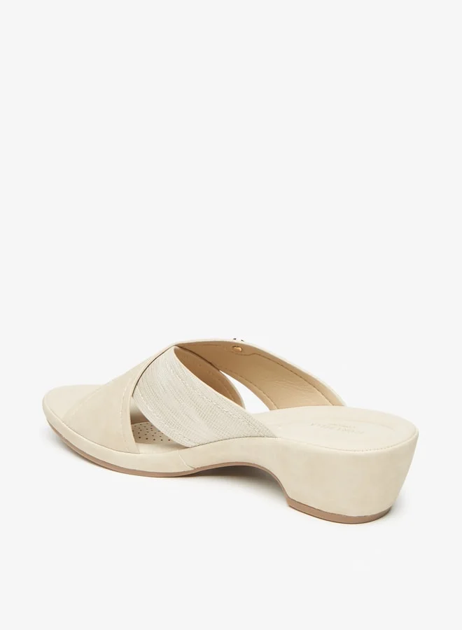 فلورا بيلا من شو إكسبرس Women's Textured Slip-On Cross Strap Sandals with Block Heels