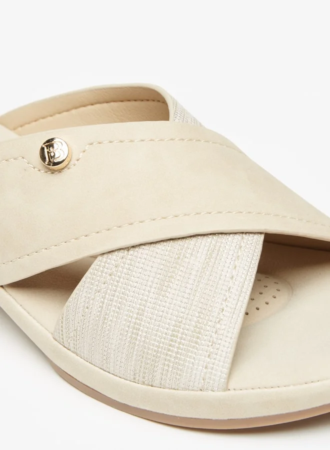 فلورا بيلا من شو إكسبرس Women's Textured Slip-On Cross Strap Sandals with Block Heels
