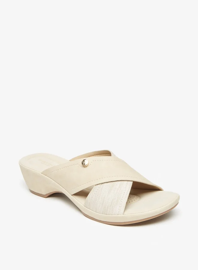 فلورا بيلا من شو إكسبرس Women's Textured Slip-On Cross Strap Sandals with Block Heels