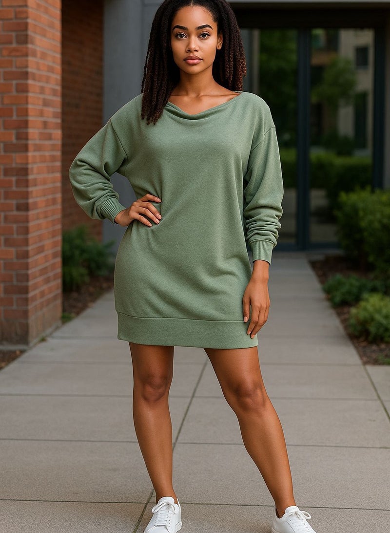 Women oversized Sweater olive knit dress