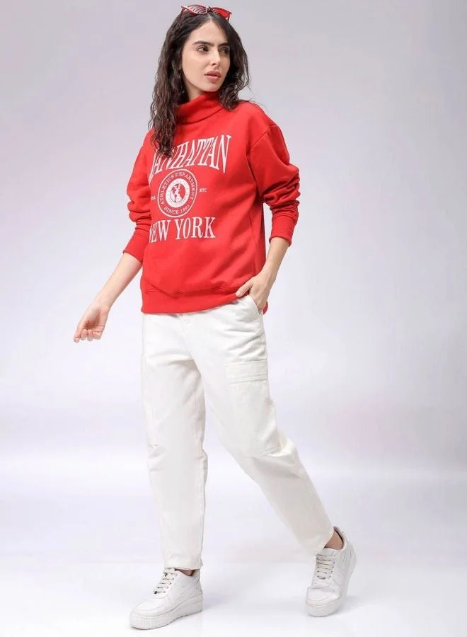 Freehand  Women Boxy Fit Typography Printed Round Neck Long Sleeve Oversized Sweatshirt  | Best Price UAE