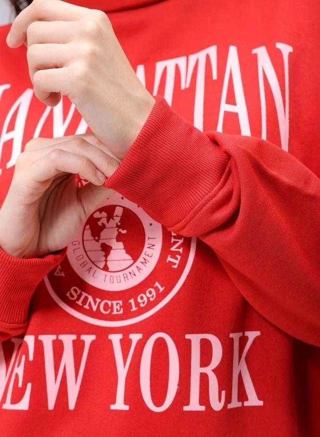 Freehand  Women Boxy Fit Typography Printed Round Neck Long Sleeve Oversized Sweatshirt  | Best Price UAE