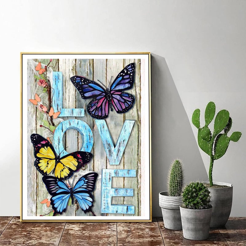 ijbnhd DIY Butterfly Diamond Painting Art Painting Kits for Adults Beginner, 5D Love Full Round Drill Gems Art Diamond Picture for Gift Home Wall Decor 12X16 inch - Image 3