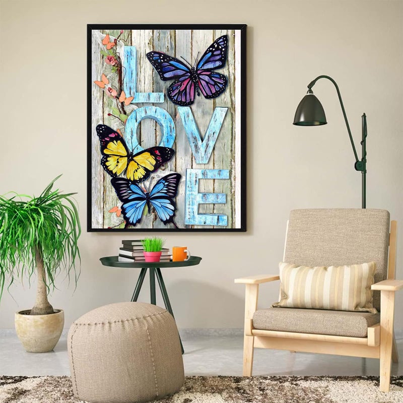 ijbnhd DIY Butterfly Diamond Painting Art Painting Kits for Adults Beginner, 5D Love Full Round Drill Gems Art Diamond Picture for Gift Home Wall Decor 12X16 inch - Image 4
