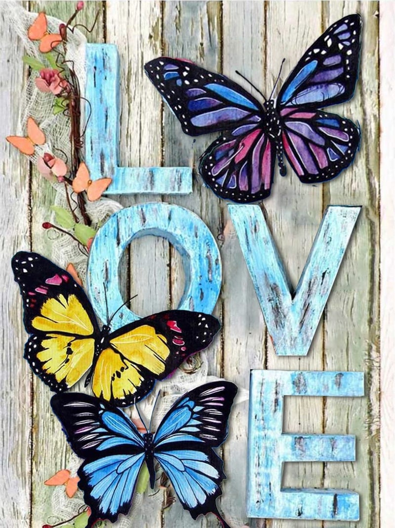 ijbnhd DIY Butterfly Diamond Painting Art Painting Kits for Adults Beginner, 5D Love Full Round Drill Gems Art Diamond Picture for Gift Home Wall Decor 12X16 inch - Image 1