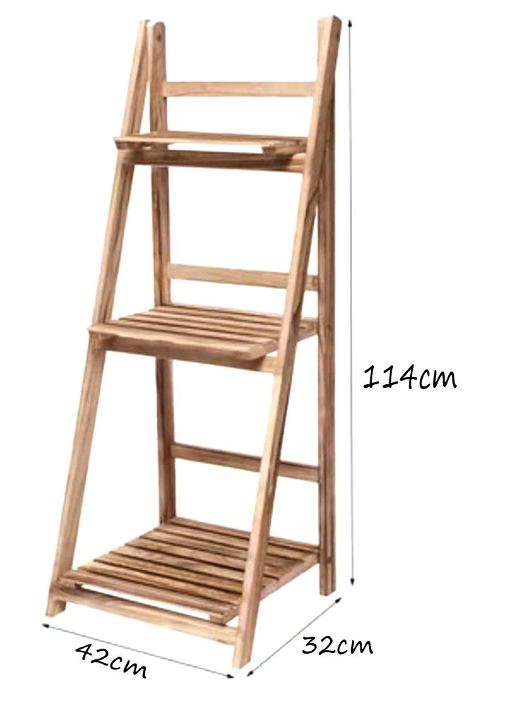 LINGWEI LINGWEI Folding Plant Stand Shelves 3 Tier Beige  - Image 2