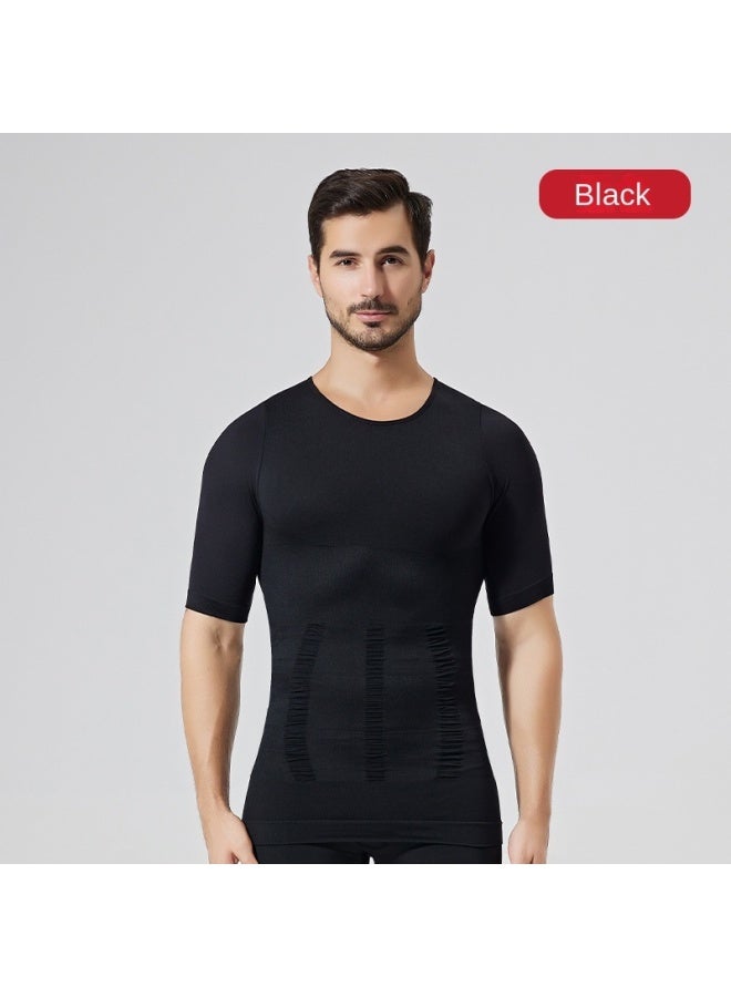 Men's Shaper Sports Fitness Polyester Bundle Underwear Seamless Compression Short Sleeve Abdominal Bodywork Short Sleeve
