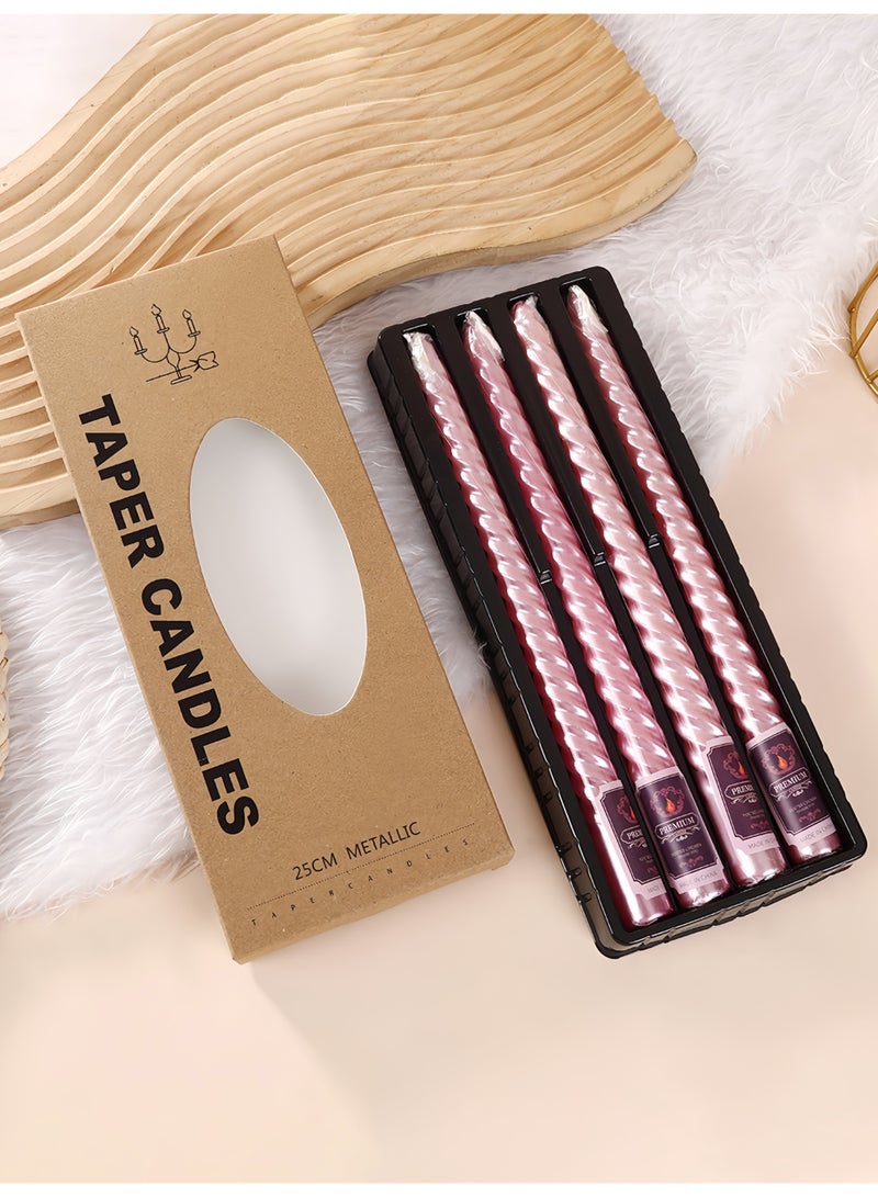 4 Pack Pink Spiral Candles 25cm 10 Inch Taper Candles Smokeless Candle for Candle Holders - Image 1