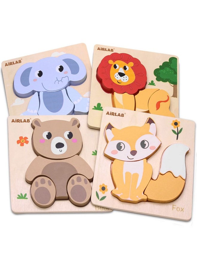 Airlab - Wooden Puzzles For Toddlers 1 2 3 Year Old Animals Shape Puzzle Toys For Travel Airplane Gift For Kids Montessori Early Development Gifts For Baby Boys Girls With Drawstring Bag Pack Of 4 - Image 1