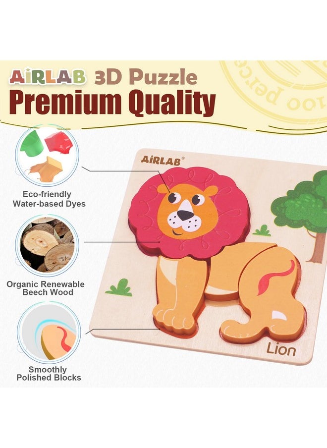 Airlab - Wooden Puzzles For Toddlers 1 2 3 Year Old Animals Shape Puzzle Toys For Travel Airplane Gift For Kids Montessori Early Development Gifts For Baby Boys Girls With Drawstring Bag Pack Of 4 - Image 1