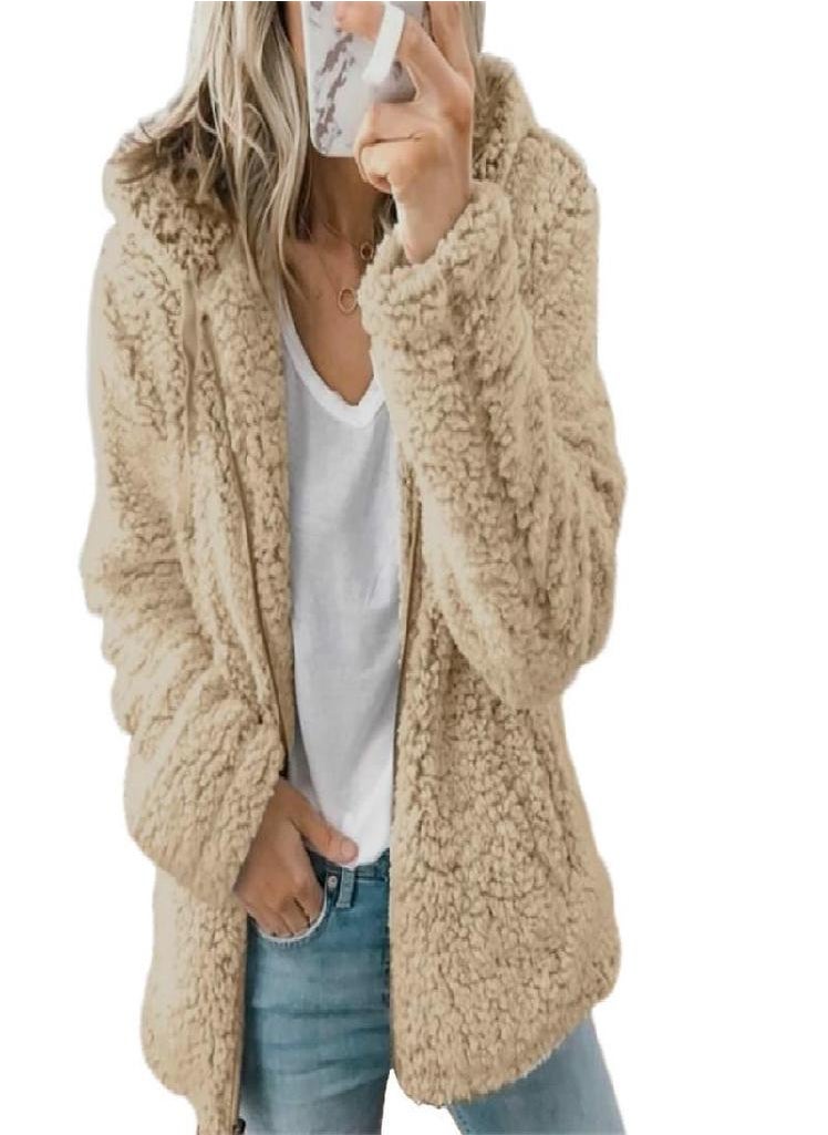 Eckek - Coats for Women Wool Fur Fluffy Furry Coat Fleece Jackets Hooded Long Sleeve Winter Warmer Plush Fleece Cardigan - Image 1
