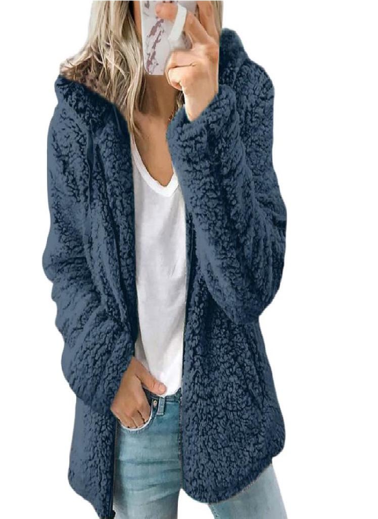 Eckek - Coats for Women Wool Fur Fluffy Furry Coat Fleece Jackets Hooded Long Sleeve Winter Warmer Plush Fleece Cardigan - Image 1