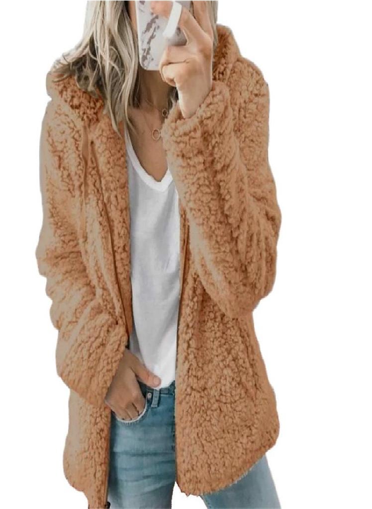 Eckek - Coats for Women Wool Fur Fluffy Furry Coat Fleece Jackets Hooded Long Sleeve Winter Warmer Plush Fleece Cardigan - Image 1
