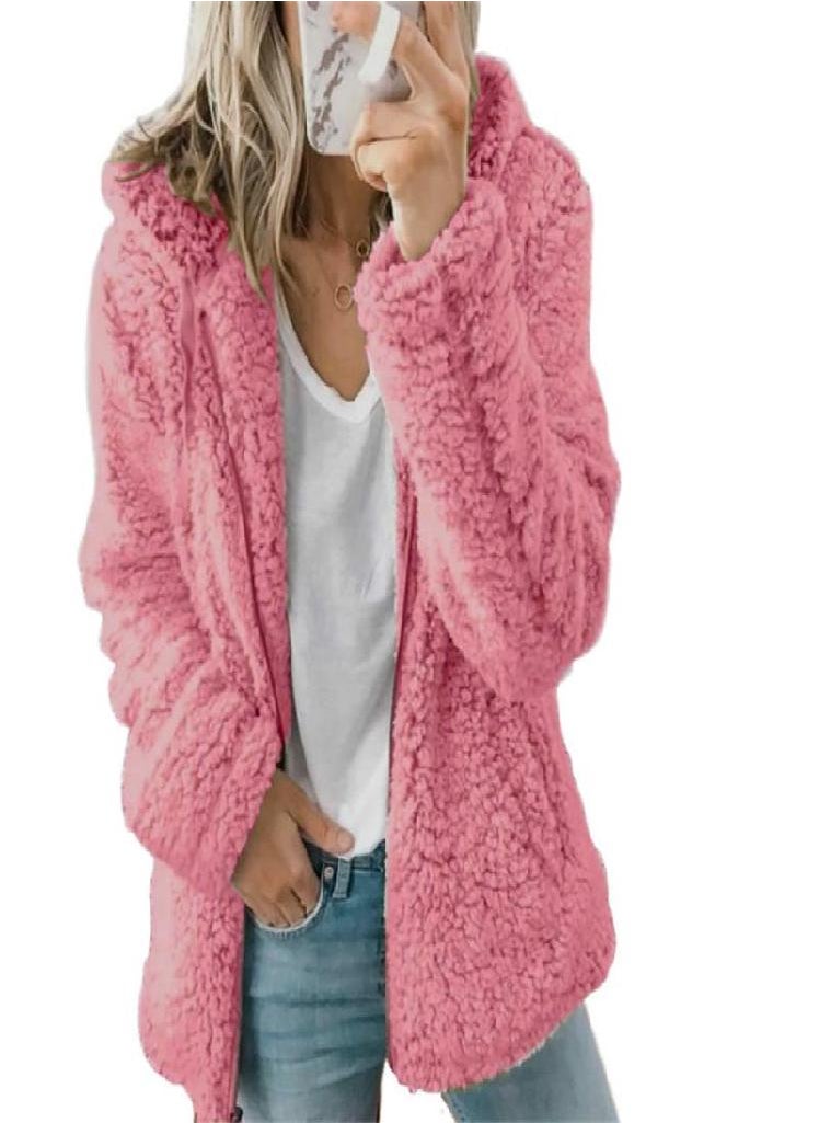 Eckek - Coats for Women Wool Fur Fluffy Furry Coat Fleece Jackets Hooded Long Sleeve Winter Warmer Plush Fleece Cardigan - Image 1