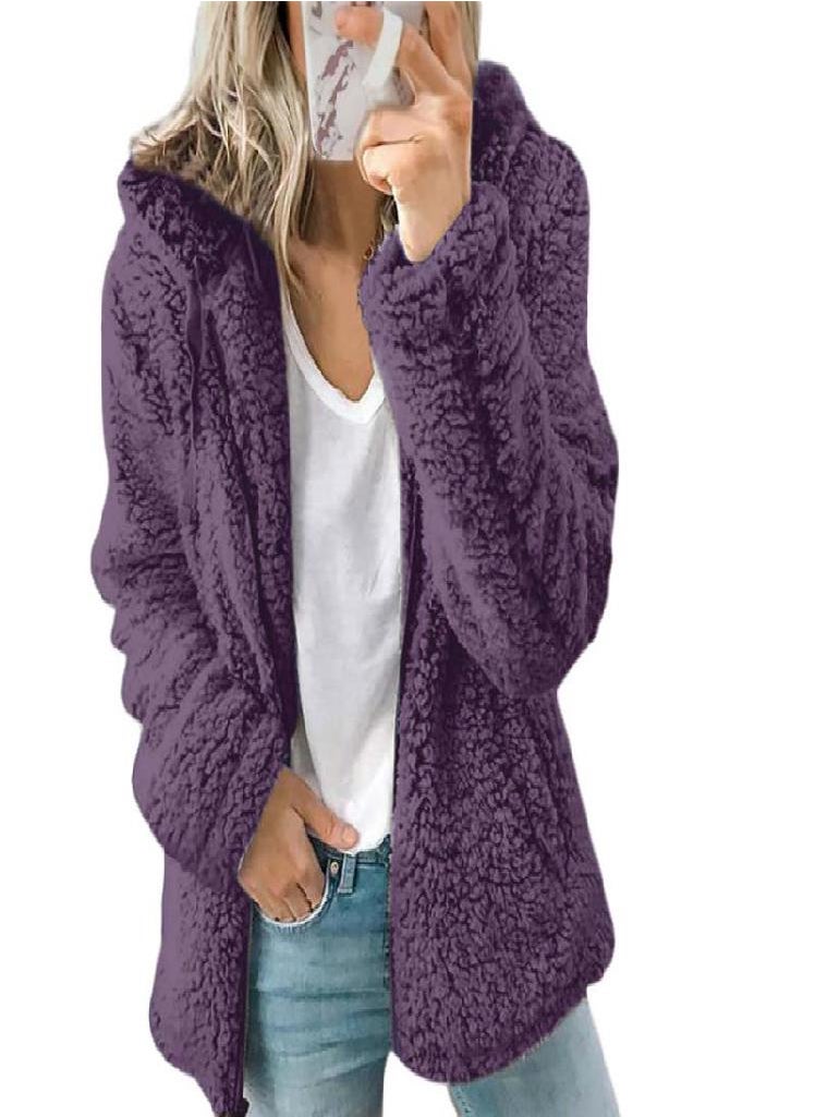 Eckek - Coats for Women Wool Fur Fluffy Furry Coat Fleece Jackets Hooded Long Sleeve Winter Warmer Plush Fleece Cardigan - Image 1