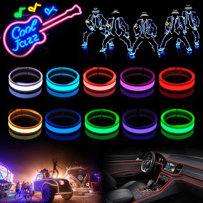 lychee ®3 Ft 1M 1M Neon Glowing Strobing Electroluminescent Robbin El Tape Belt EL Wire Rope with Battery Pack for Cosplay Decoration Bruning Man Festival (3Ft, White) - Image 3