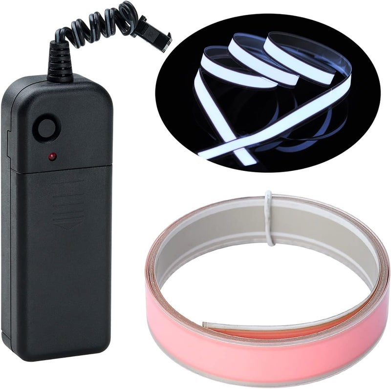 lychee ®3 Ft 1M 1M Neon Glowing Strobing Electroluminescent Robbin El Tape Belt EL Wire Rope with Battery Pack for Cosplay Decoration Bruning Man Festival (3Ft, White) - Image 1