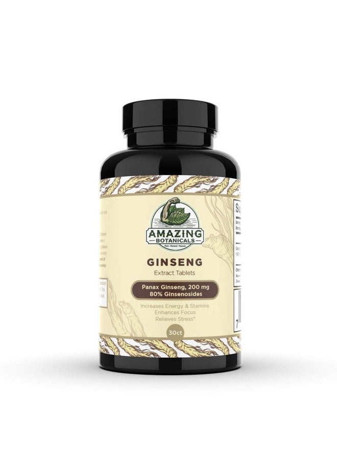 Amazing Botanicals Panax Ginseng Extract Tablets 200Mg Highly Potent 80% Ginsenosides For Energy & Relaxation Natural Herbal Supplement For Cognitive Booster & Healthy Brain Function 30 Tablets  - Image 1