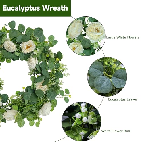 Autokcan 4 Packs 24FT Artificial Eucalyptus Flower Garland with White Camellias, Faux Greenery Garland Wedding Decor Fake Flower Rose Hanging Vine for Home Yard Table Party Decor - Image 2