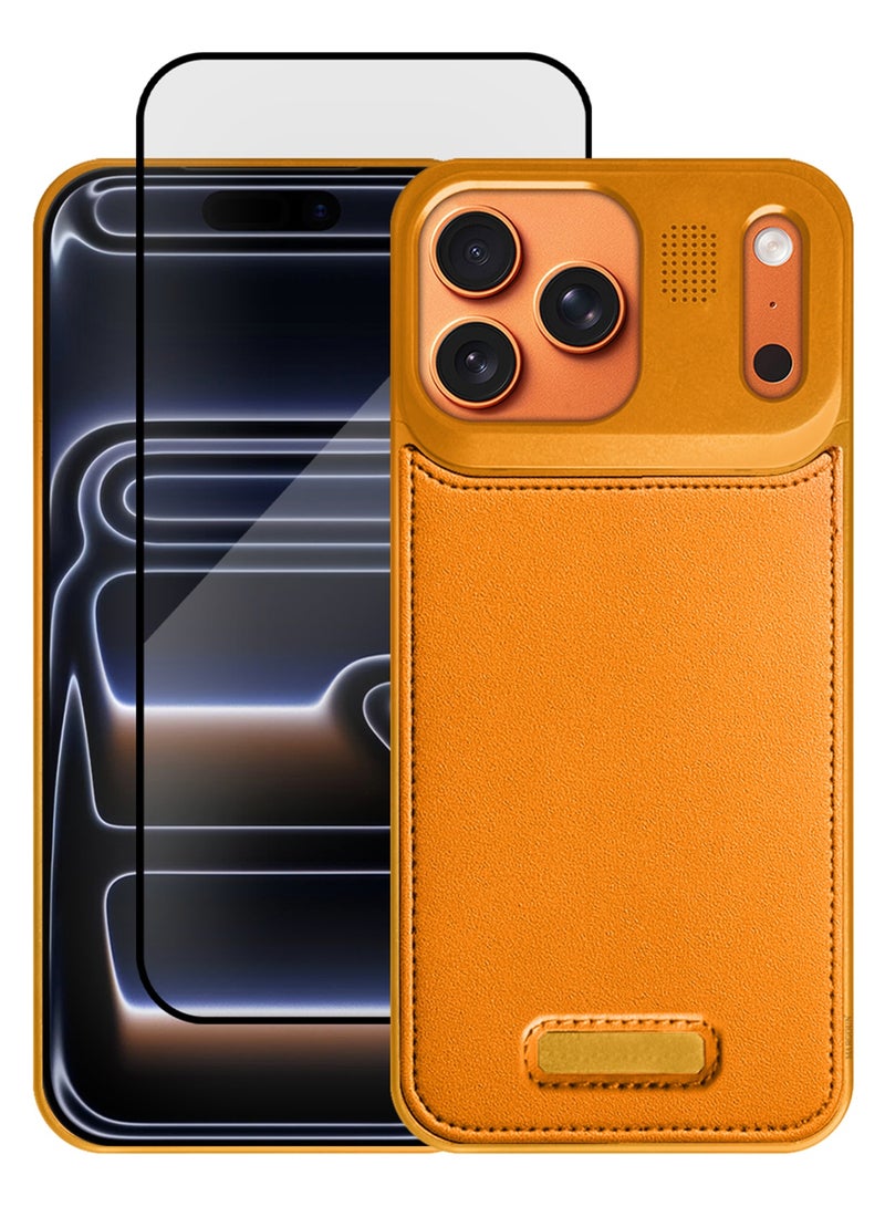 2 Pieces of Luxury Leather Aluminum Alloy Aromatherapy Case for iPhone 17 Pro Max - MagSafe Compatible - Shockproof - Camera Lens Protection - with 3D Screen Protector - Cosmic Orange - Image 1