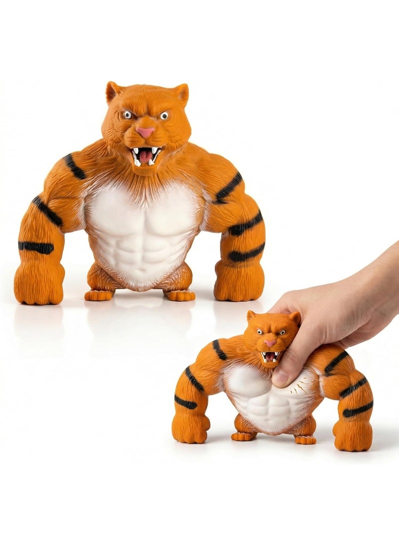 ARGT Squeeze Tiger Toy for Kids & Adults – Squishy Muscular Tiger Stress Relief Sensory Fidget, Soft TPR Stretchable Animal Figure, Anxiety ADHD Aid, ~12cm, Birthday Gift (Assorted Colour) - Image 1