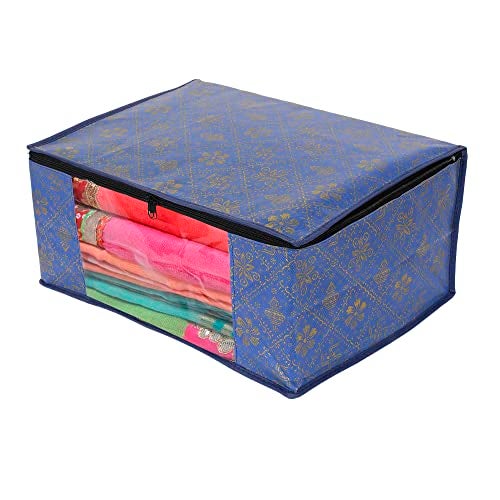 Perpetual Saree Organizer For Wardrobe -Large Size Foldable Saree Covers With Zip, Multipurpose Storage Bag For Suit, Lehanga, Dress Packing With Transparent Window Pack of 3 Pcs. (3o) - Image 2