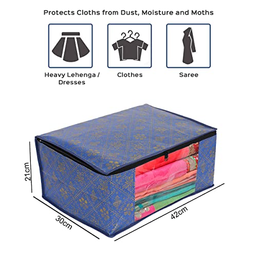 Perpetual Saree Organizer For Wardrobe -Large Size Foldable Saree Covers With Zip, Multipurpose Storage Bag For Suit, Lehanga, Dress Packing With Transparent Window Pack of 3 Pcs. (3o) - Image 4