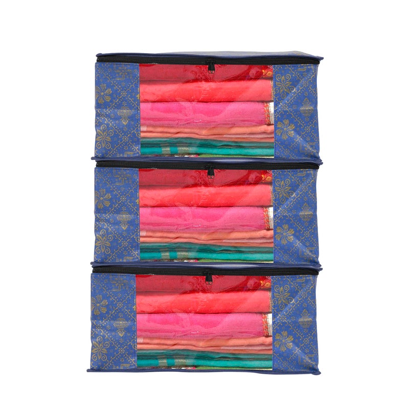 Perpetual Saree Organizer For Wardrobe -Large Size Foldable Saree Covers With Zip, Multipurpose Storage Bag For Suit, Lehanga, Dress Packing With Transparent Window Pack of 3 Pcs. (3o) - Image 5