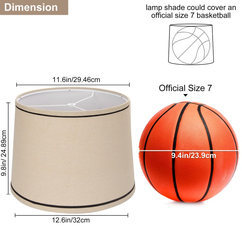 Seaside Village Drum Lampshade Set of 2, Medium Fabric Shades for Table and Floor Lamps, Beige Linen, 11.6" Top x 12.6" Bottom x 9.8" High, Spider Fitter, Replacement, Assembly Required  - Image 2