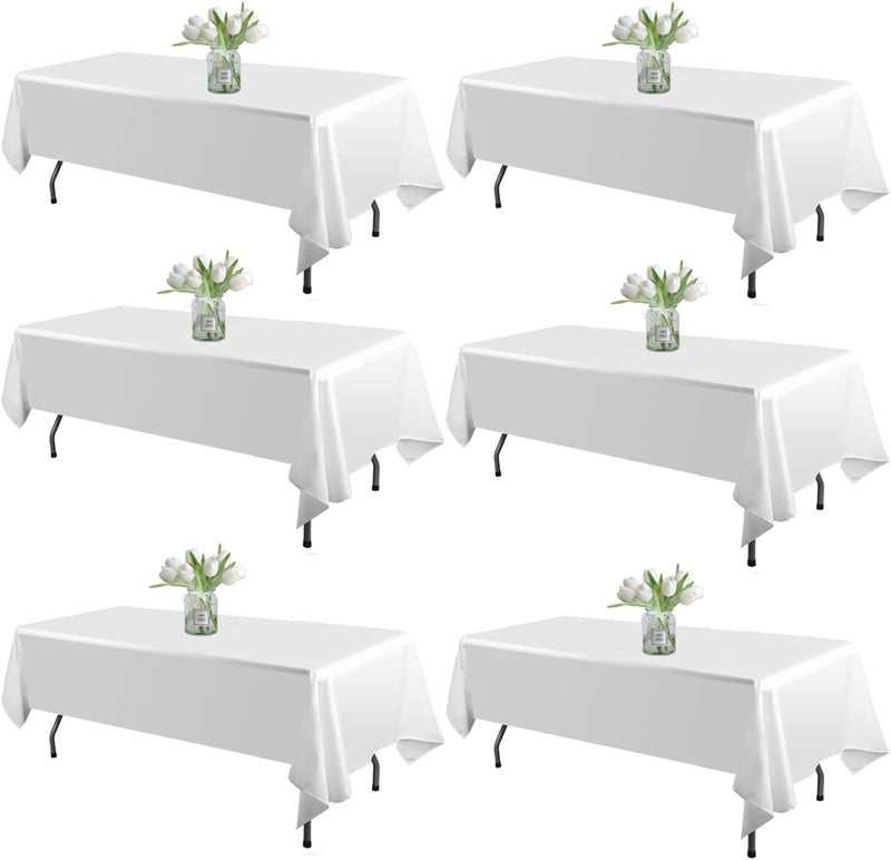 Pack White Table Cloths 60X102 Inch - Polyester, Wrinkle Resistant, Washable for Parties and Weddings - Image 1