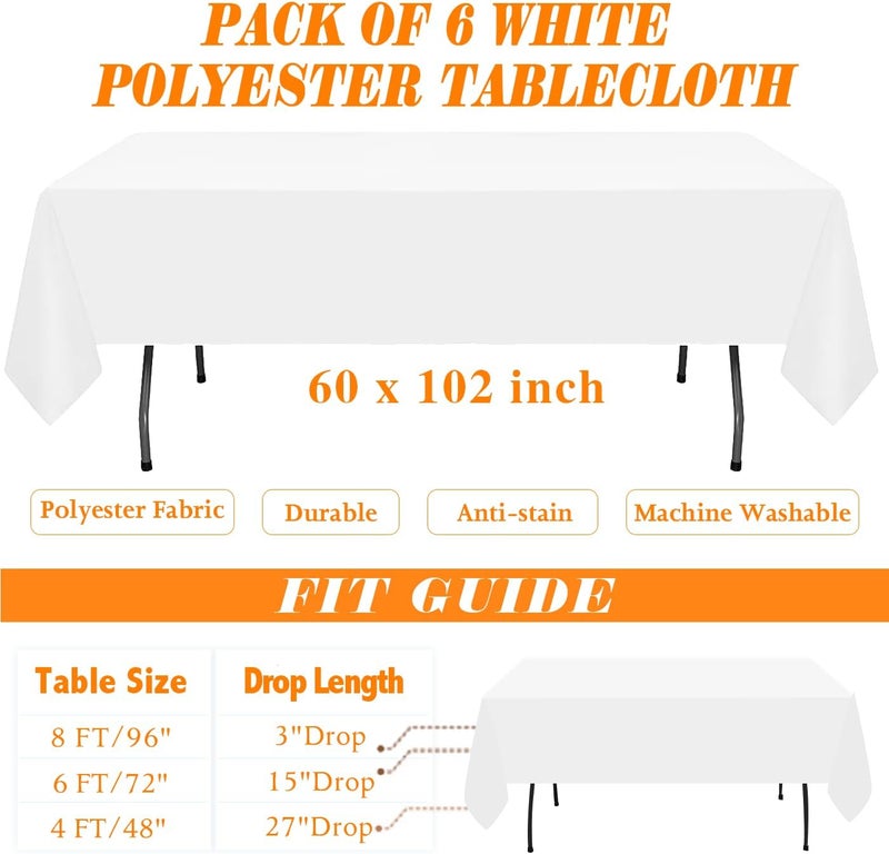 Pack White Table Cloths 60X102 Inch - Polyester, Wrinkle Resistant, Washable for Parties and Weddings - Image 2