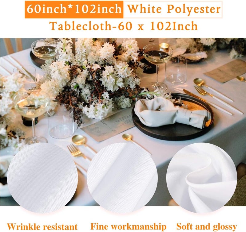Pack White Table Cloths 60X102 Inch - Polyester, Wrinkle Resistant, Washable for Parties and Weddings - Image 3