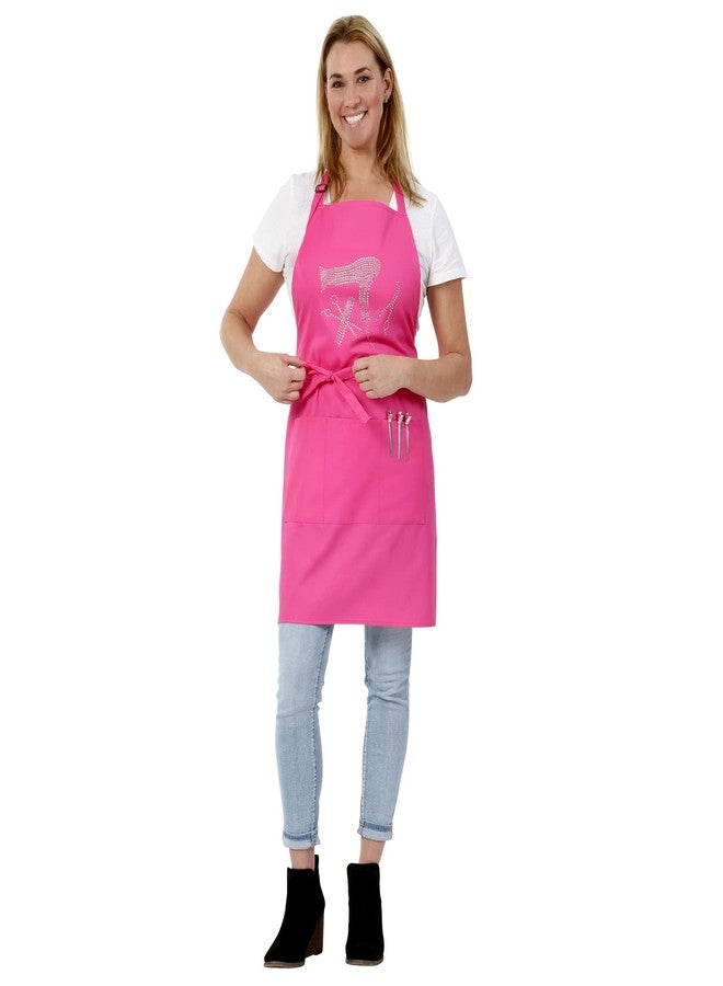 Plum Hill Pink Hair Stylist Apron with Rhinestone Tools for Hairdresser, Cosmetologist or Salon, 3 Pockets Adjustable Neck, Hot Pink - Image 3