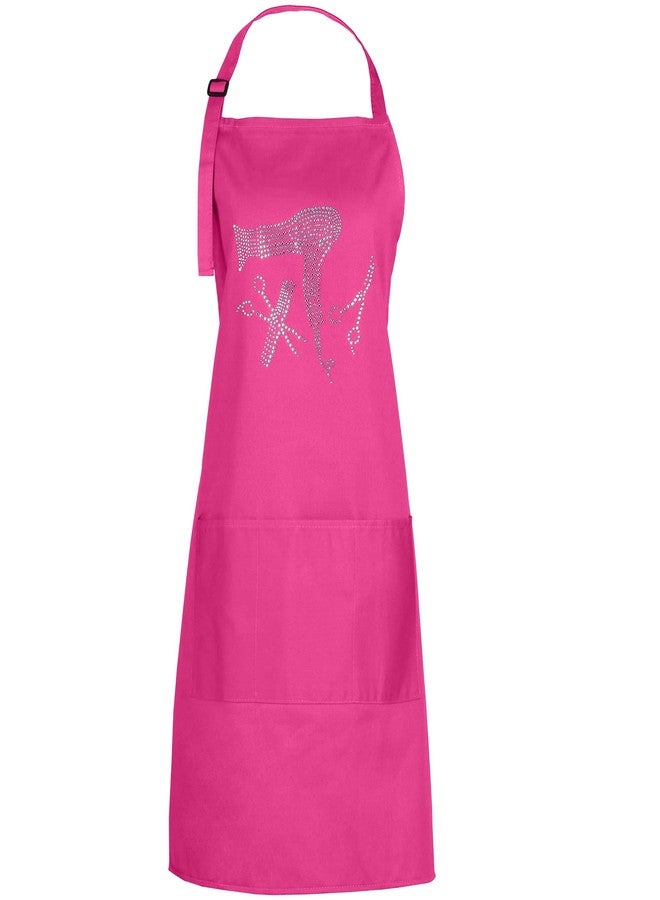 Plum Hill Pink Hair Stylist Apron with Rhinestone Tools for Hairdresser, Cosmetologist or Salon, 3 Pockets Adjustable Neck, Hot Pink - Image 5