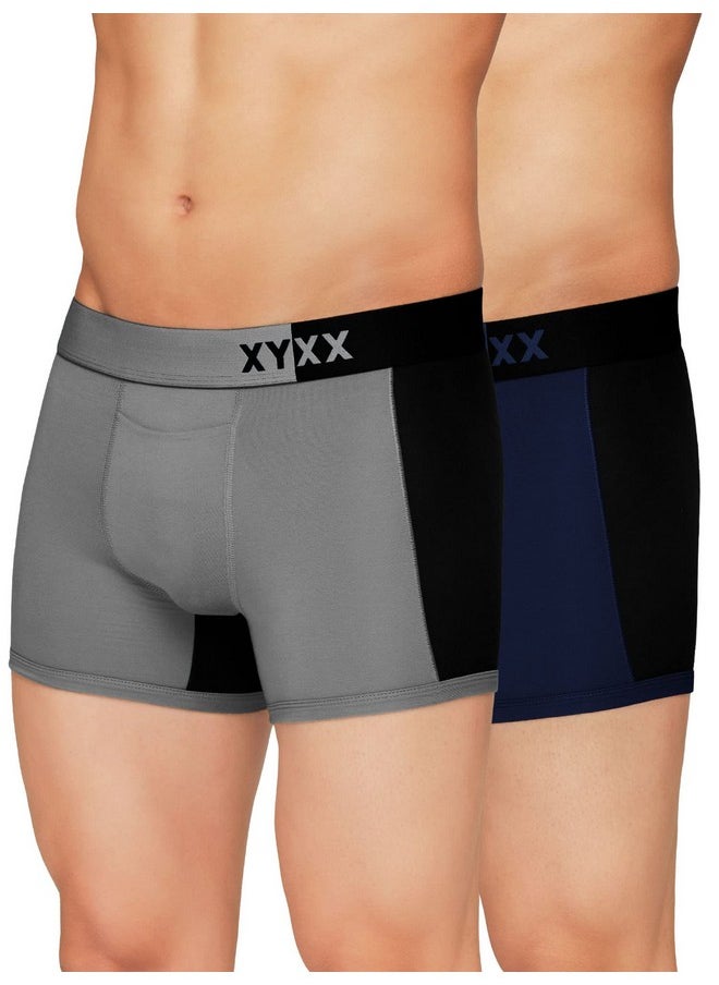 XYXX XYXX Men's Underwear Dualist IntelliSoft Antimicrobial Micro Modal Trunk Pack of 2 (Steel Grey & Black;Black Iris & Black; L)  - Image 1