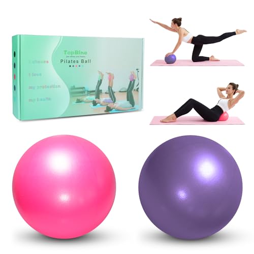 TopBine 9 Inch Exercise Pilates Ball 2 Pcs Stability Ball for Yoga Barre Training and Physical Therapy Improves Balance Core Strength Back Pain Posture Comes with Inflatable Straw - Image 1