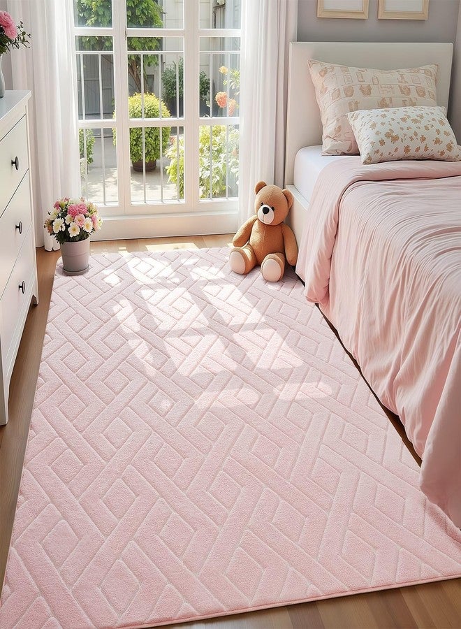 Macgace Ultra Soft Pink Area Rug for Girls Bedroom, 4x6 Modern Geometric Shag Rugs with Nonslip Backing for Living Room, Washable Fuzzy Carpet for Cozy Kids Room Nursery - Image 3