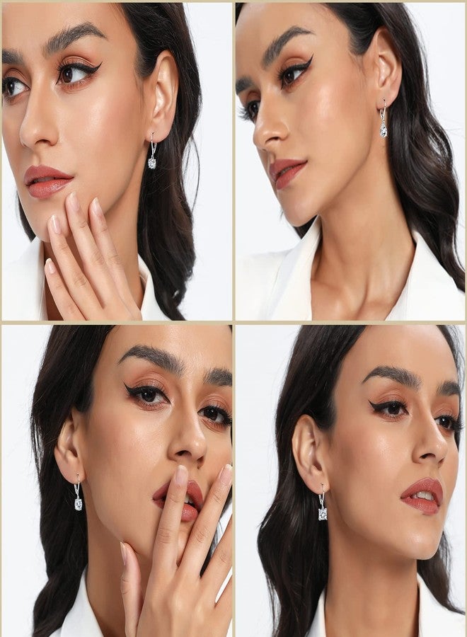 MDFUN 18K White Gold Plated Round Princess Cut Clear Cubic Zirconia Tear Drop Dangle Earrings for Women Hypoallergenic 4 Pairs - Image 3