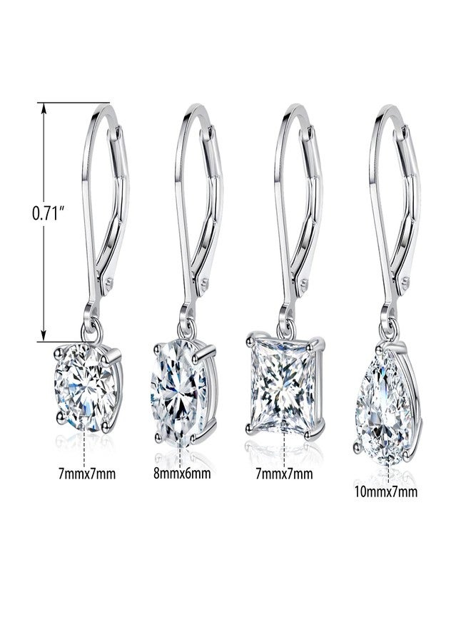MDFUN 18K White Gold Plated Round Princess Cut Clear Cubic Zirconia Tear Drop Dangle Earrings for Women Hypoallergenic 4 Pairs - Image 2