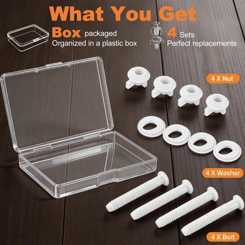 LRVAE 4 Sets Toilet Seat Screws, Including Plastic Bolts, Nuts and Washers, Durable Toilet Seat Bolts Replacement Kit to Fix Loose Top, Sleek Toilet Lid Hardware Screw 3-in-1 Fasteners - Image 5