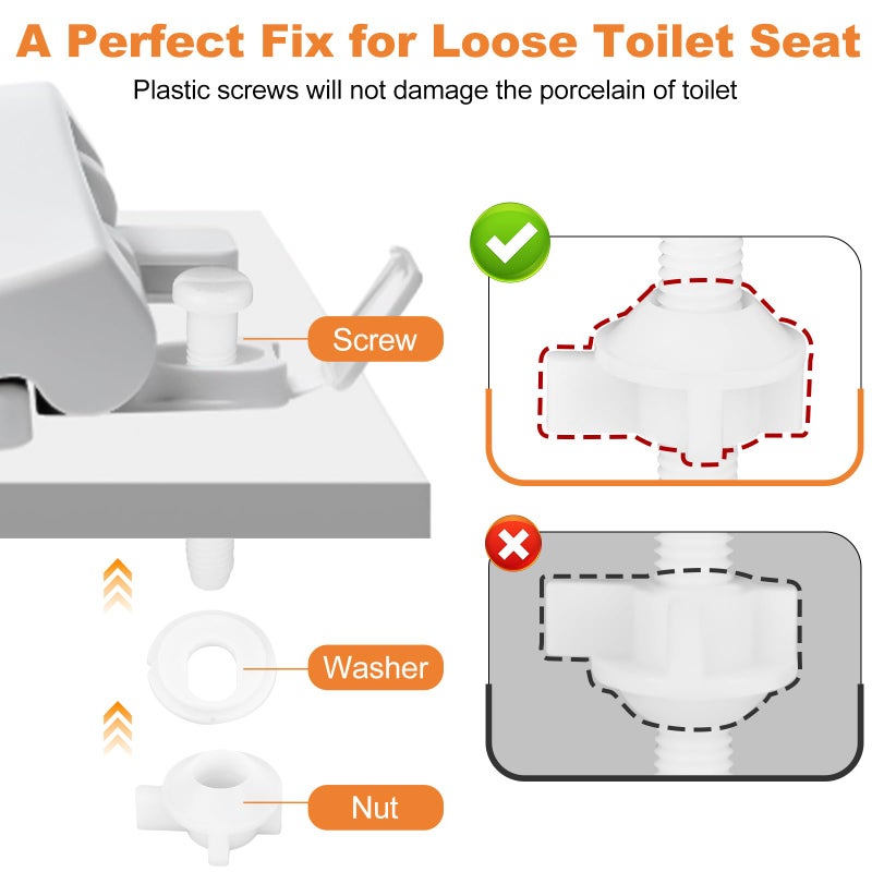 LRVAE 4 Sets Toilet Seat Screws, Including Plastic Bolts, Nuts and Washers, Durable Toilet Seat Bolts Replacement Kit to Fix Loose Top, Sleek Toilet Lid Hardware Screw 3-in-1 Fasteners - Image 4